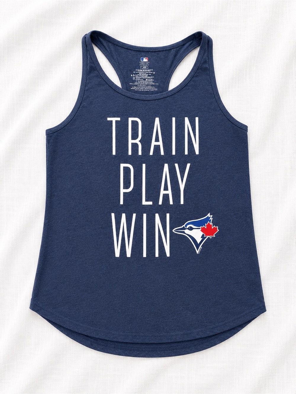 MLB Women's Navy 'Train Play Win' Racerback Tank with White Lettering
